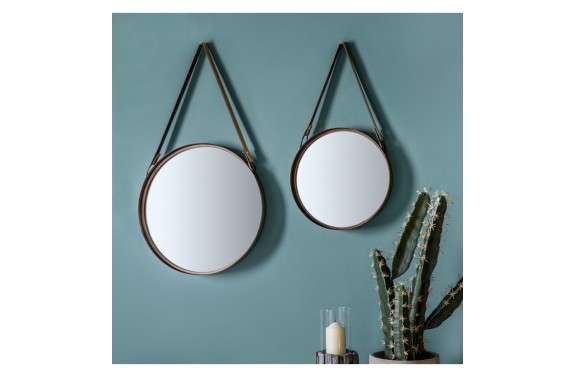 Wall Mirror with Hanging Strap - Bronze (Set of Two)