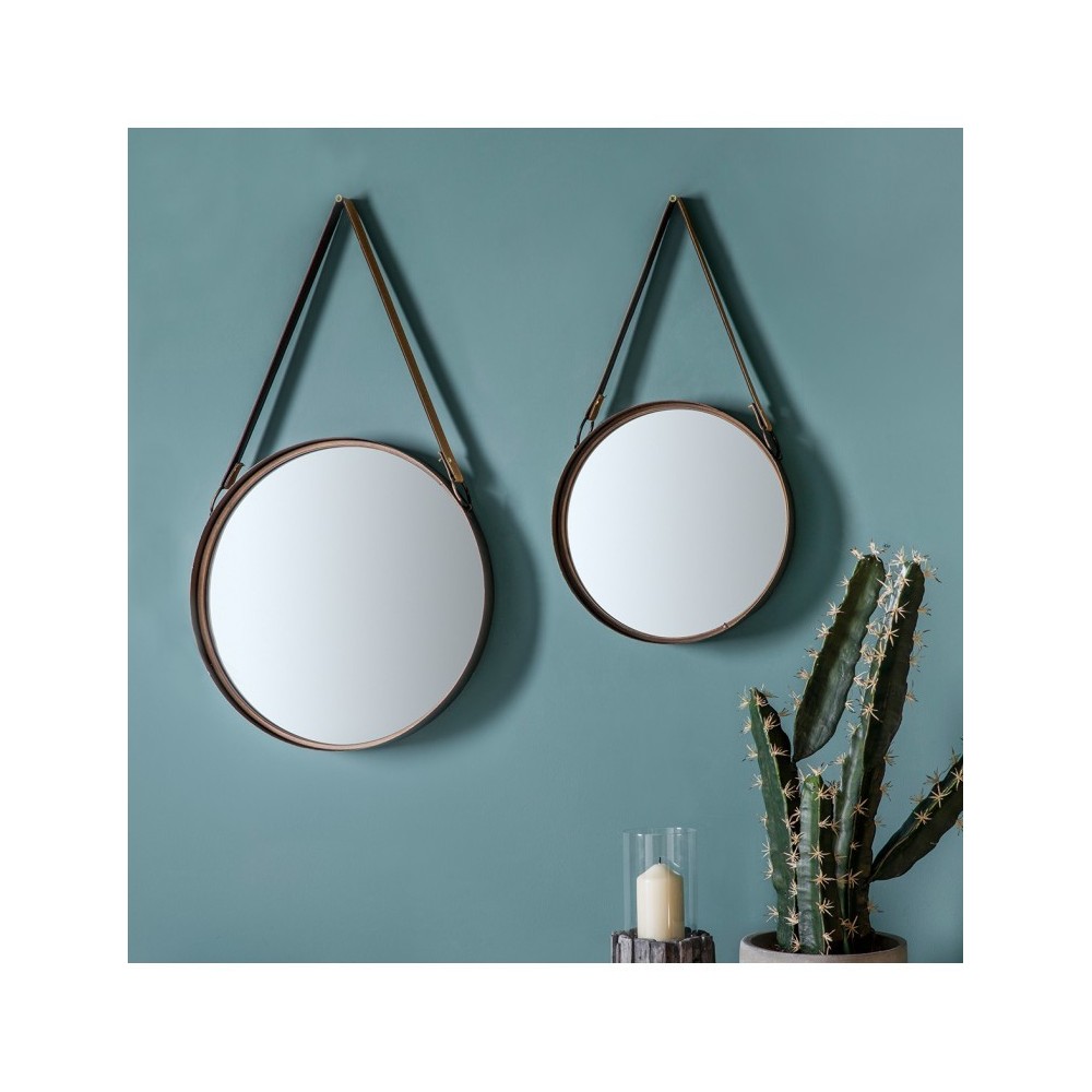 Wall Mirror with Hanging Strap - Bronze (Set of Two)