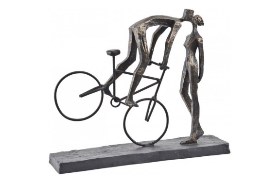 Antique Bronze Kissing Couple On Bike Sculpture