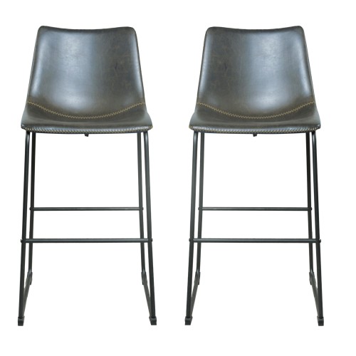 Contrast Stitched Grey Bar Stools - Set Of 2