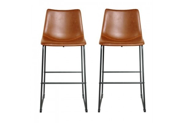 Contrast Stitched Bar Stools Tan, Grey Leather Bar Stools Set Of 2
