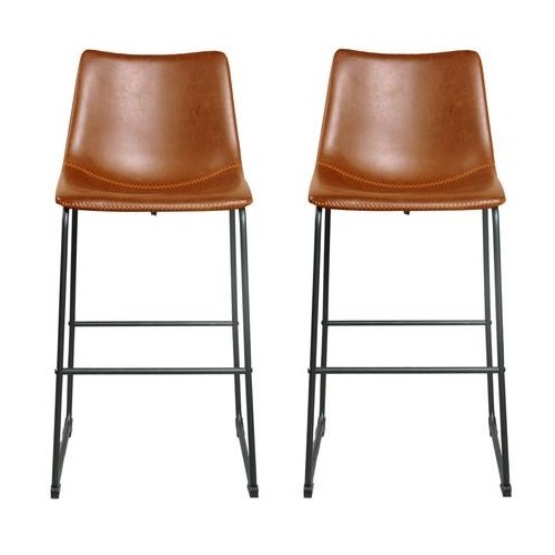 Contrast Stitched Grey Bar Stools - Set Of 2