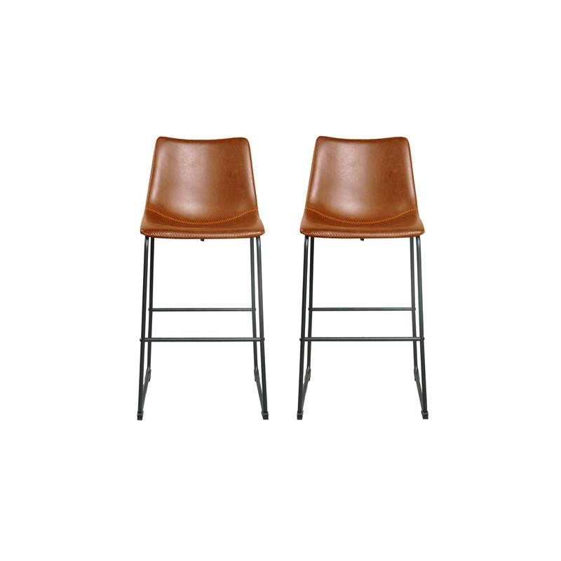 Contrast Stitched Bar Stools Tan, Vila Faux Leather Brown Counter Stool Set Of 2