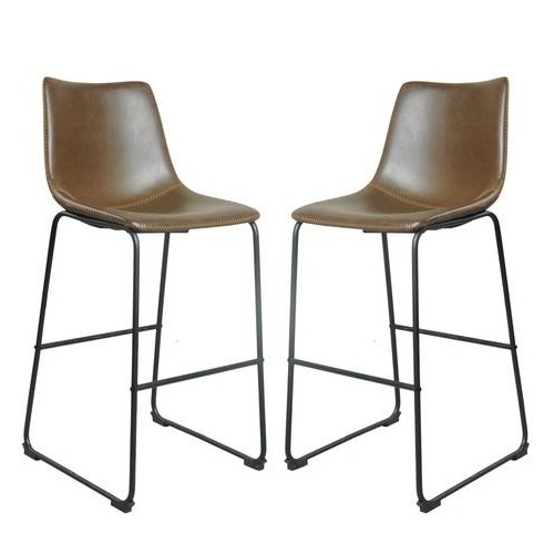 Contrast Stitched Grey Bar Stools - Set Of 2