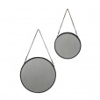 Wall Mirror with Hanging Strap - Black (Set of Two)