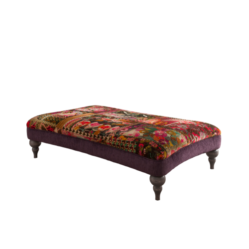 Kensington footstool on turned wood leg in GP & J velvet