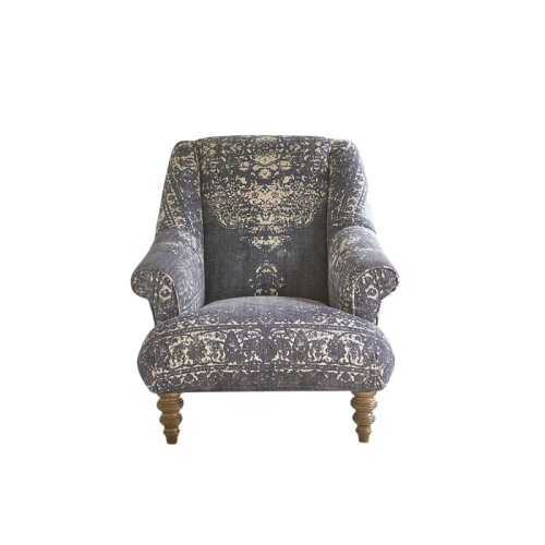 Tetrad Jacaranda chair covered in Bagru fabric on sale at Anna Morgan London