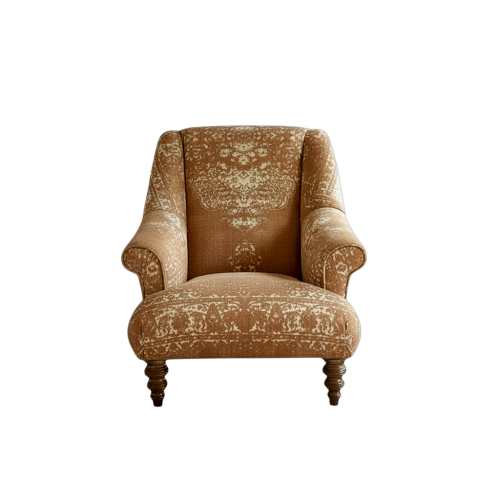 Tetrad Jacaranda chair covered in Bagru fabric on sale at Anna Morgan London