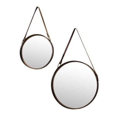 Wall Mirror with Hanging Strap - Bronze (Set of Two)